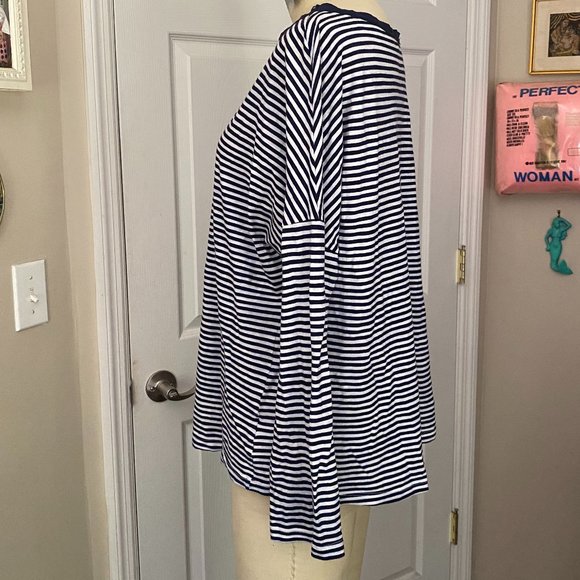 ROSSOPURO Navy & White striped Slouch nautical Tissue thin T-Shirt *LARGE* - Picture 3 of 5